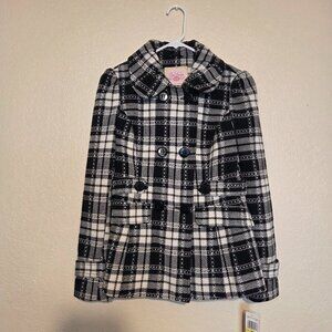 Pink Envelope Women's Medium Winter Black and White Checkered Coat